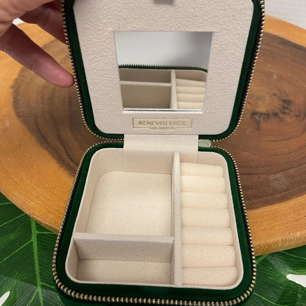 Benevolence Los Angeles Emerald Green Velvet Travel Jewelry Organizer Box